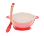 Baby Children Training Feeding Dinner Bowl Spoon Tableware Set with Suction Cup - Pink