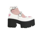 AOMEI Womens Chunky Heel Goth Platform Mary Jane Lolita Wedges Dress Shoes-White