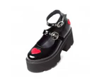 AOMEI Womens Chunky Heel Goth Platform Mary Jane Lolita Wedges Dress Shoes-Heart Black