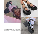AOMEI Womens Chunky Heel Goth Platform Mary Jane Lolita Wedges Dress Shoes-White