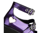 AOMEI Womens Chunky Heel Goth Platform Mary Jane Lolita Wedges Dress Shoes-Purple
