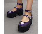 AOMEI Womens Chunky Heel Goth Platform Mary Jane Lolita Wedges Dress Shoes-Purple