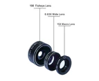 Mobile Phone 198-degree Fish Eye Wide Angle 15X Macro Camera Lens Kit for iPhone - Black