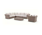 Outdoor Coco Outdoor Wicker Corner Modular Lounge With Arm Chair And Coffee Table - Outdoor Wicker Lounges - Chestnut Brown/Latte cushion