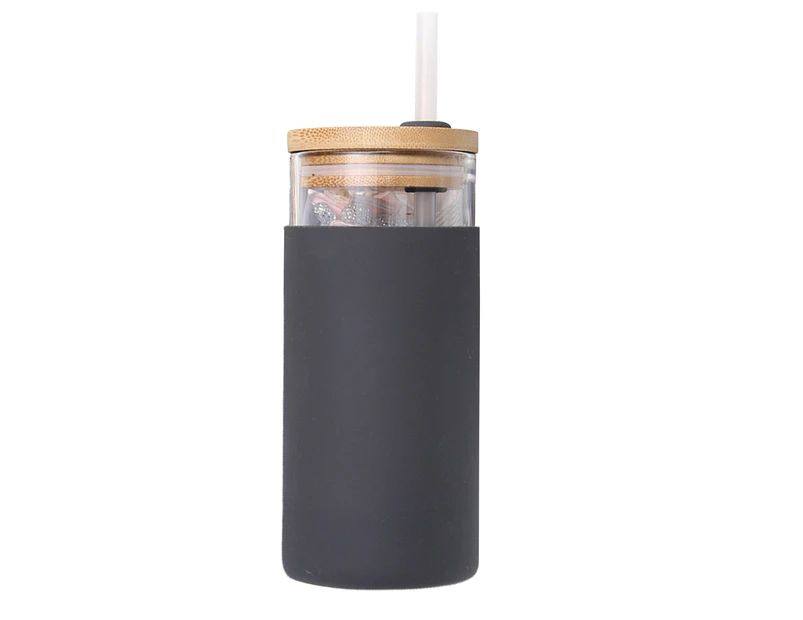 Water Bottle Anti-scalding with Straw High Borosilicate Glass Portable Drinking Cup for Home - Matte Gray