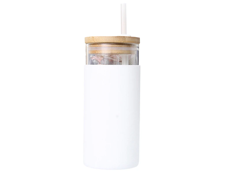 Water Bottle Anti-scalding with Straw High Borosilicate Glass Portable Drinking Cup for Home - White
