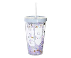 Water Bottle Eco-friendly English Letter Pattern Plastic Sequins Drinking Water Straw Cup for Travel - Purple