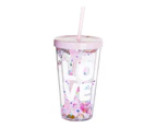 Water Bottle Eco-friendly English Letter Pattern Plastic Sequins Drinking Water Straw Cup for Travel - Pink
