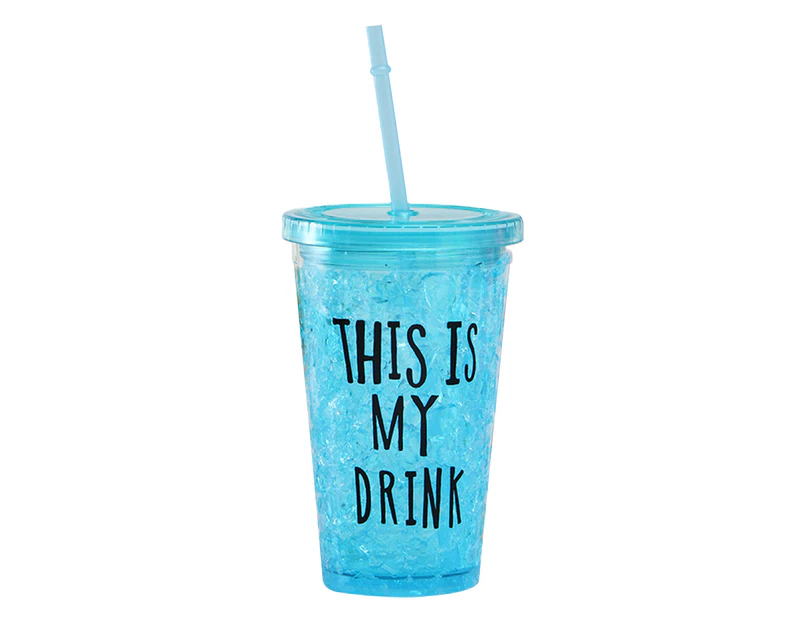 Water Cup Eco-friendly with Lid Plastic Lovely Sweet Straw Bottle for Home - Blue