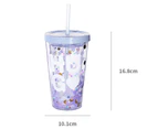 Water Bottle Eco-friendly English Letter Pattern Plastic Sequins Drinking Water Straw Cup for Travel - Purple