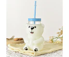 Water Bottle Creative Cartoon Glass Heat Resistant Bear Sippy Cup for Home - B