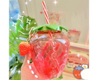 Water Bottle Cartoon Food Grade PP Wide Application Strawberry Straw Cup for Home - B