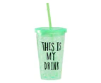 Water Cup Eco-friendly with Lid Plastic Lovely Sweet Straw Bottle for Home - Green