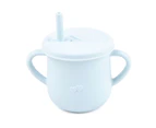 Water Cup Soft Leakproof Silicone Baby Straw Feeding Drinking Glass for Home - Blue