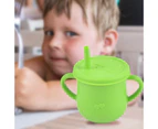 Water Cup Soft Leakproof Silicone Baby Straw Feeding Drinking Glass for Home - Dark Green