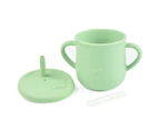Water Cup Soft Leakproof Silicone Baby Straw Feeding Drinking Glass for Home - Green