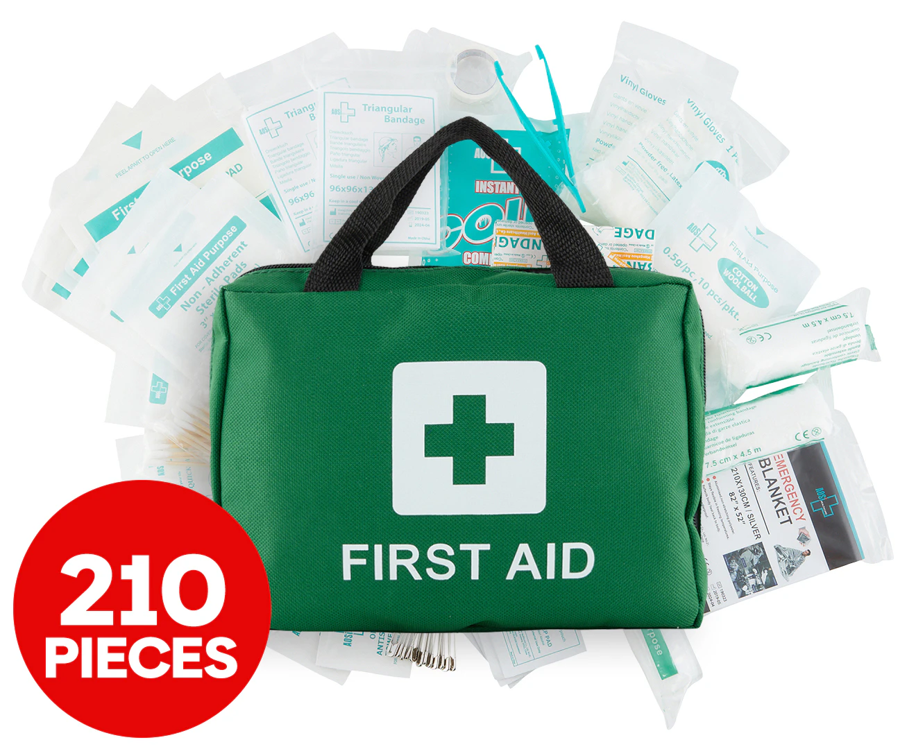 210pc Deluxe Emergency Medical First Aid Kit Injury Treatment Pack Portable Case