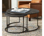 2Pcs Luxe Coffee Table Round Quartz Stone Nesting Side Coffee Table