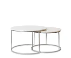 2Pcs Luxe Coffee Table Round Quartz Stone Nesting Side Coffee Table