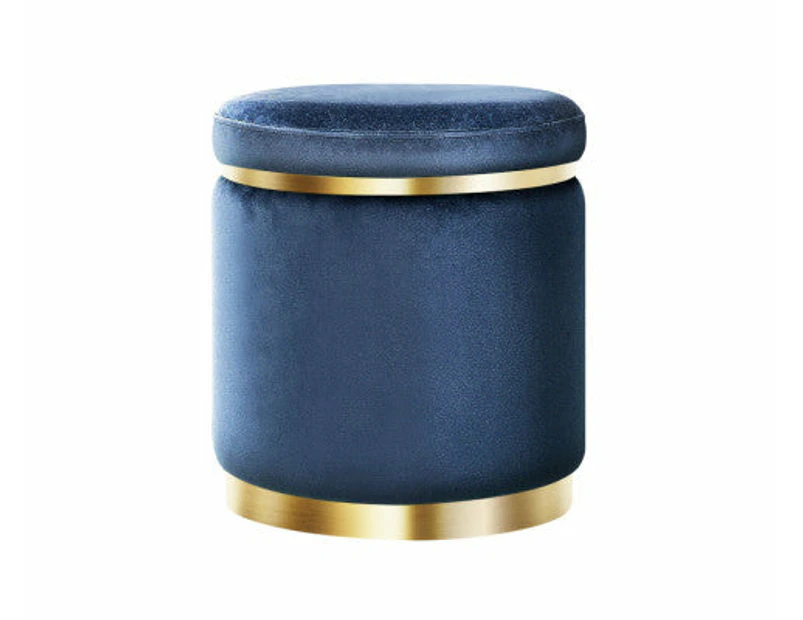 Artiss Foot Stool Round Velvet Ottoman Foot Rest Pouffe Pouf Padded Seat Footstool Navy