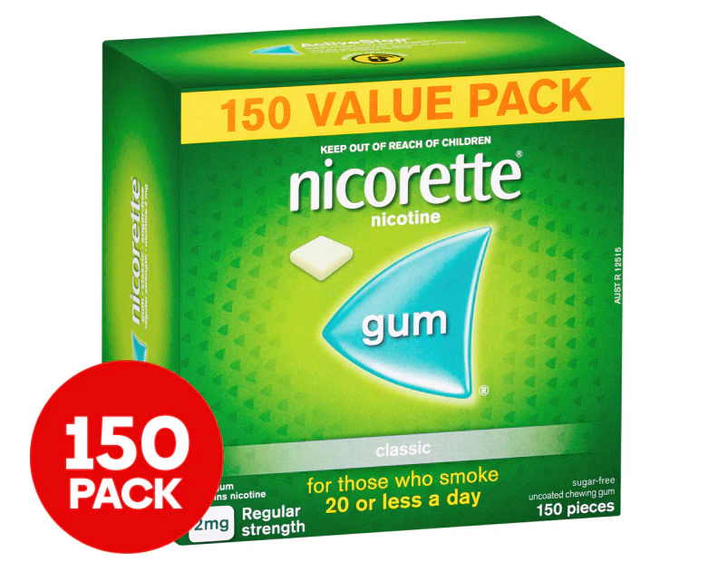 Nicorette Nicotine Gum Classic Regular Strength 2mg 150pk