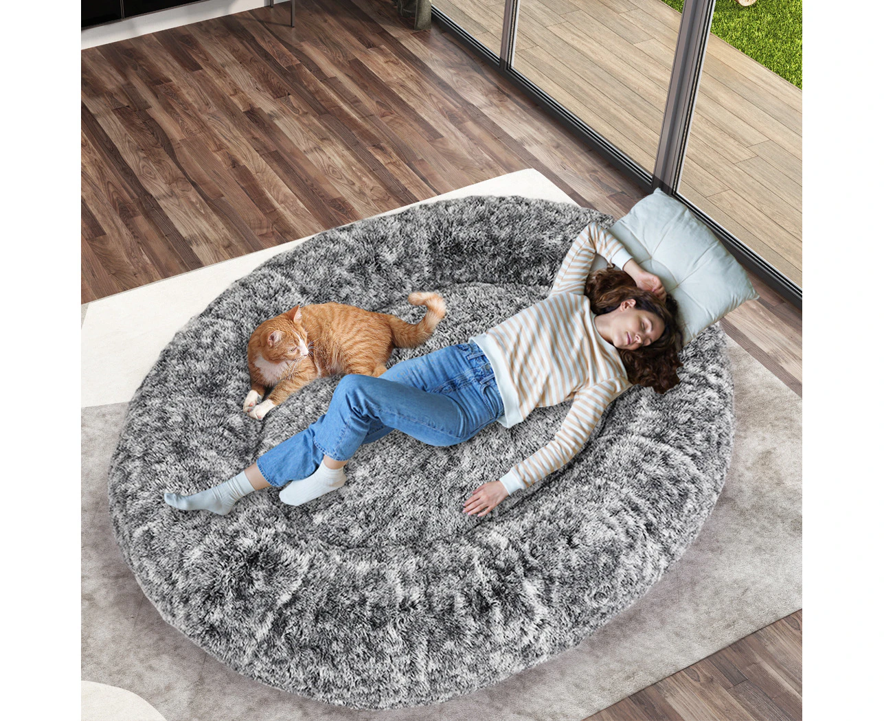 TheNapBed Pet Beds Dog Cat Warm Kennel Round Calming Nest Cave Charcoal 180cm