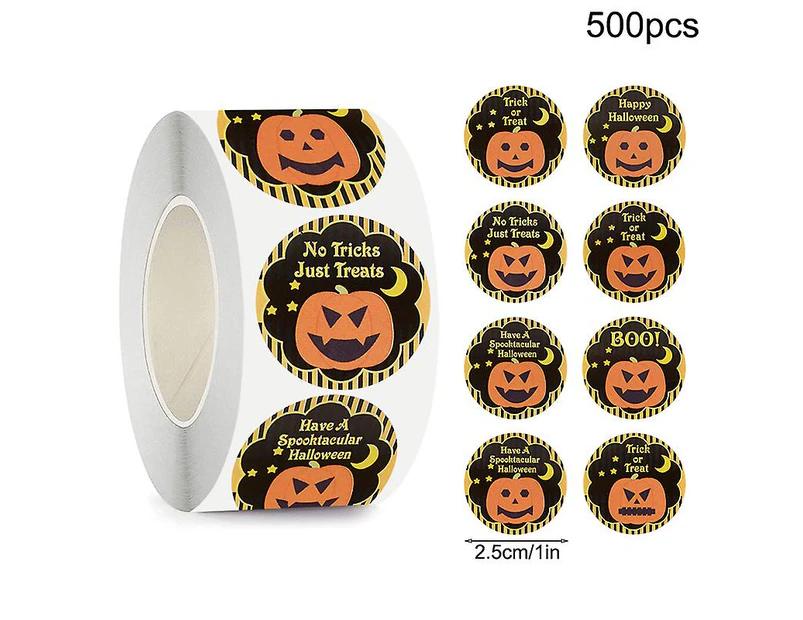 500pcs Halloween Round Stickers Pumpkin Decoration Labels Envelope Seal Stickers For Candy Bags Box Gift Packaging Paper Sticker Colour C01