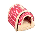 Dog Bed Foldable Pet Cat House Kennel Large Size Pink Dot Pattern