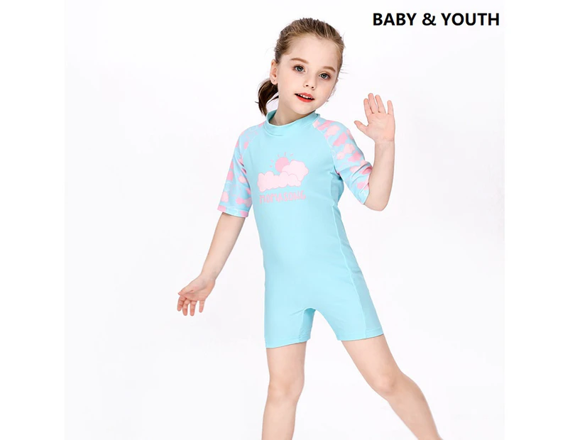 Girls Swimsuits 3-12 Years UPF 50+ UV One Piece Swimwear with Zipper Baby Toddler Little Girls Beach Sports Bathing Suits-Blue