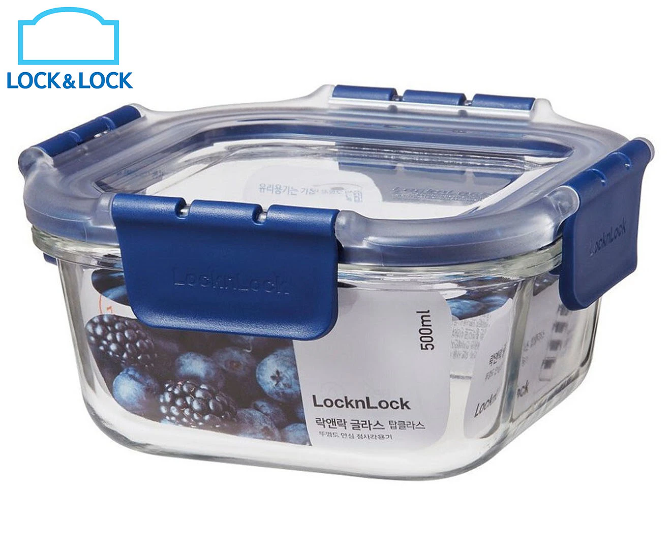 LocknLock Top Class 500ml/14cm Glass w/ Tritan Lid Square Container Storage Blue