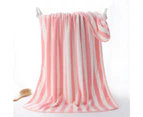 Bath Towel Super Soft Wide Striped Non-Fading Highly Absorbent Ultra-Thick Absorb Water Coral Velvet Thickened Bath Face Towel Washcloth Home Supplies - Pink