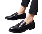 Roamers Mens Toggle Saddle Hi-Shine Leather Loafers (Black) - DF774