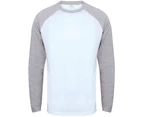 Skinnifit Mens Raglan Long Sleeve Baseball T-Shirt (White / Heather Grey) - RW4742