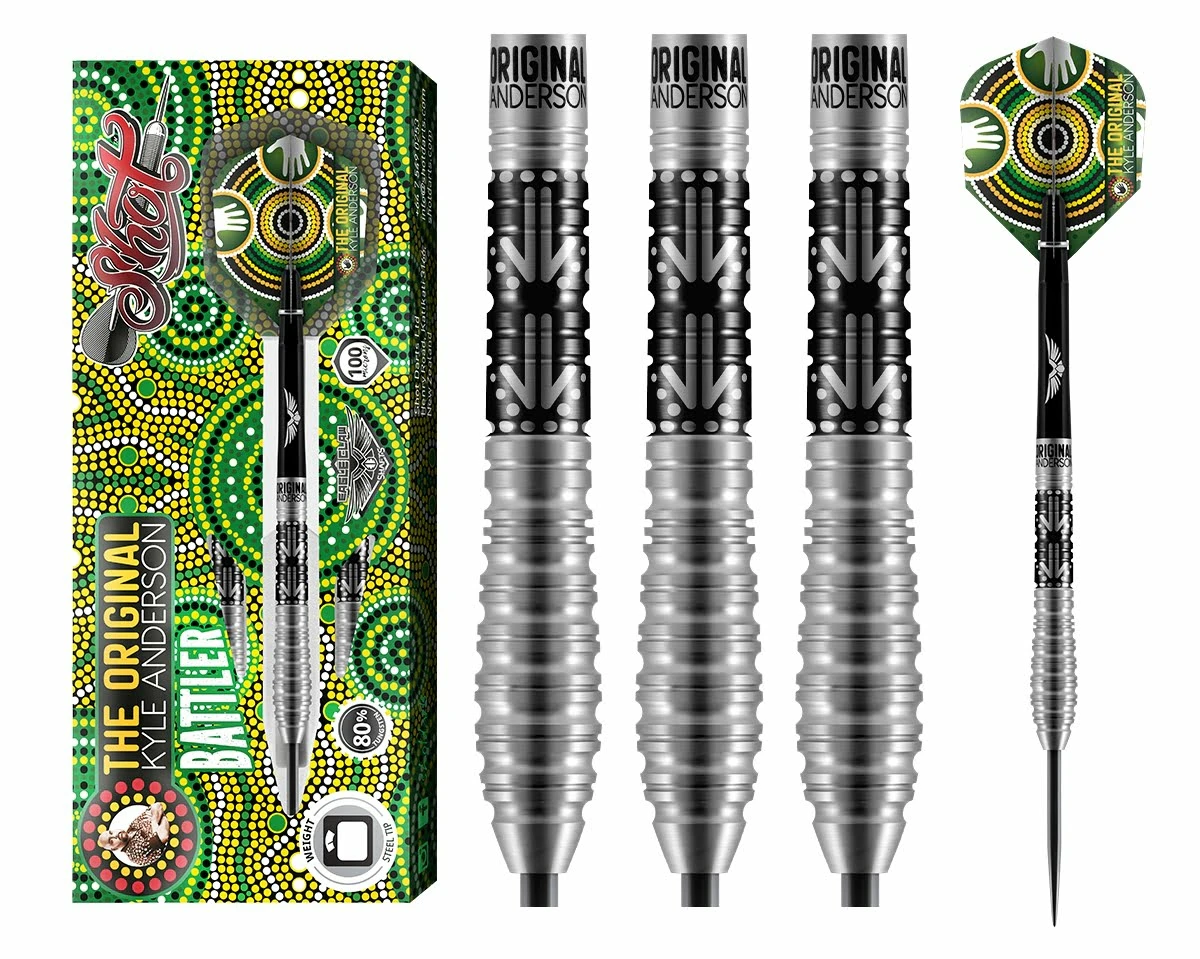 SHOT DARTS Kyle Anderson Battler Steel Tip Dart Set 80% Tungsten