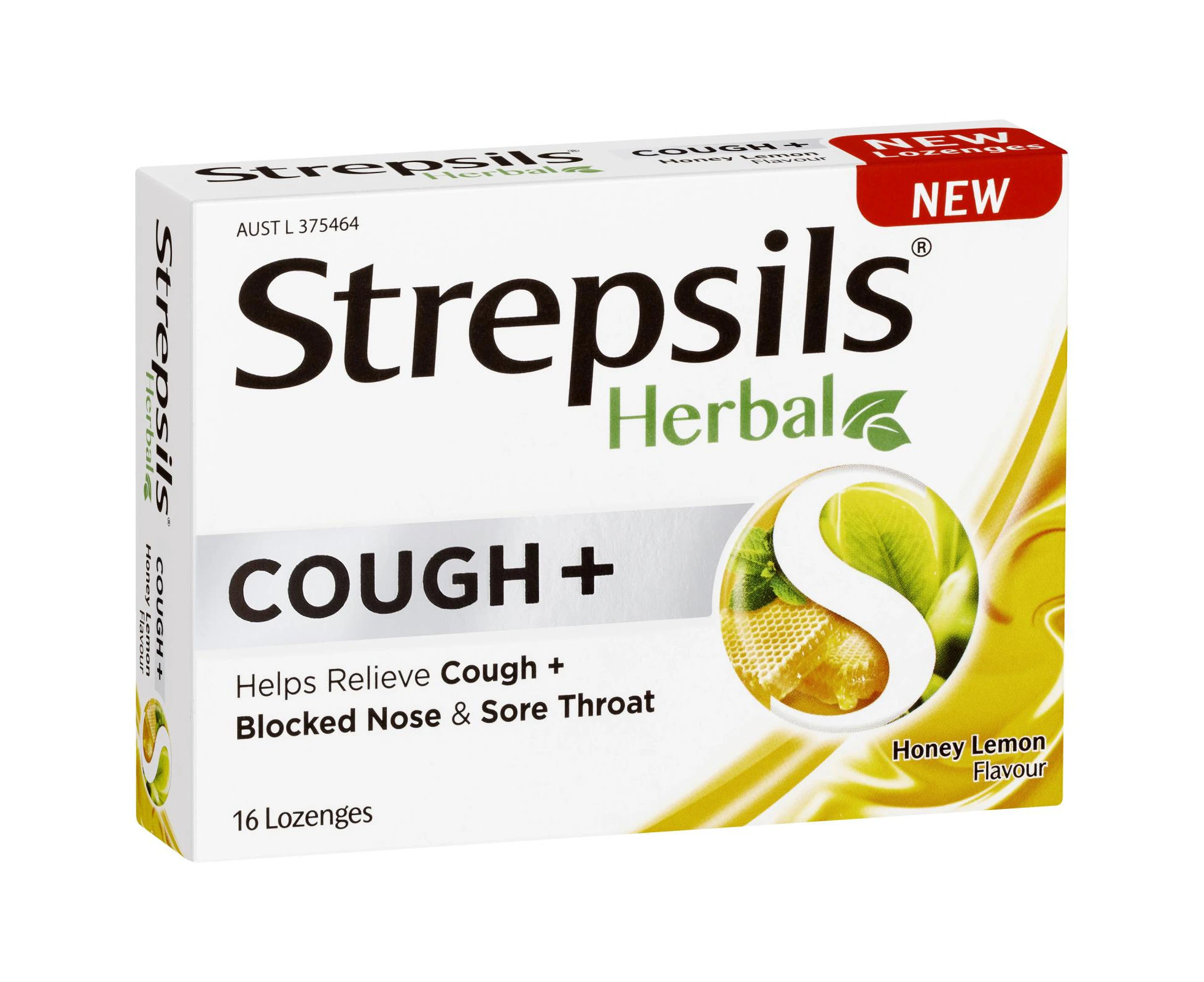 Strepsils Herbal Cough + Lozenges Honey Lemon 16 Pack