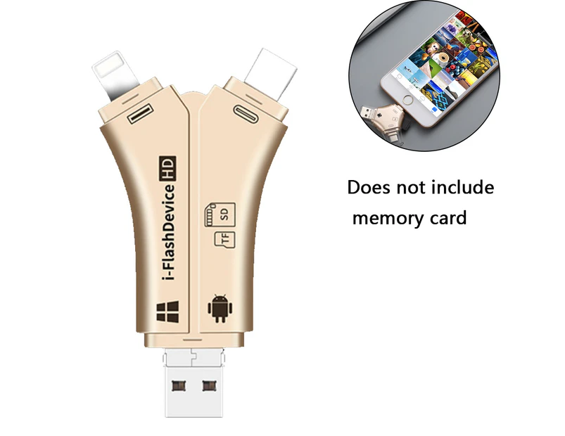 SD Card Reader for iPhone / ipad / Android / Mac / Computer / Camera,4 in1 Micro SD Card Reader Trail Camera Viewer - Gold