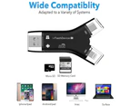 4 in 1 External Card Reader USB Micro SD & TF Card Reader Adapter for iPhone / IPad Mac / Android / Windows PC - Black