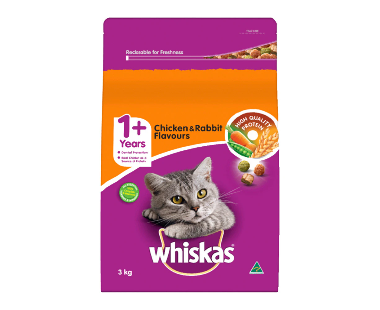 Whiskas Adult 1+ Vitabites Dry Cat Food Chicken & Rabbit Flavour 3kg