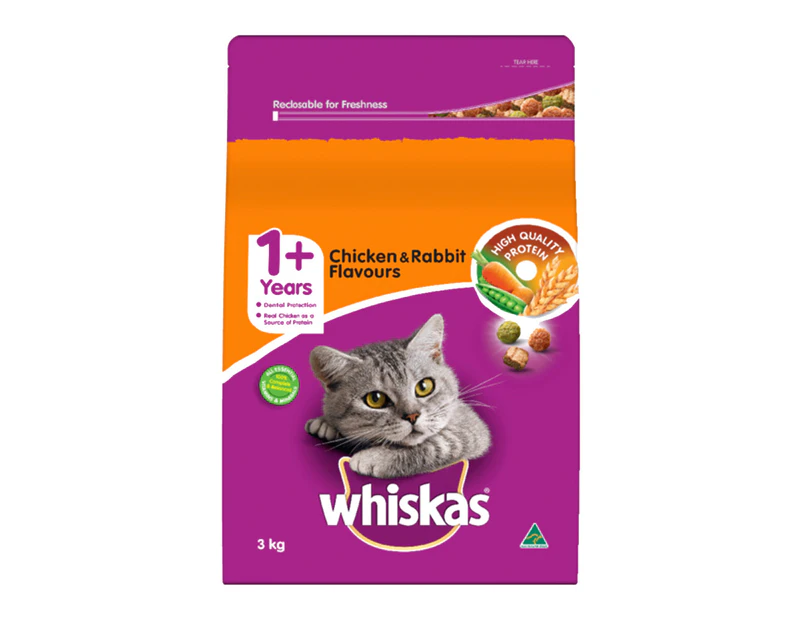 Whiskas Adult 1+ Vitabites Dry Cat Food Chicken & Rabbit Flavour 3kg