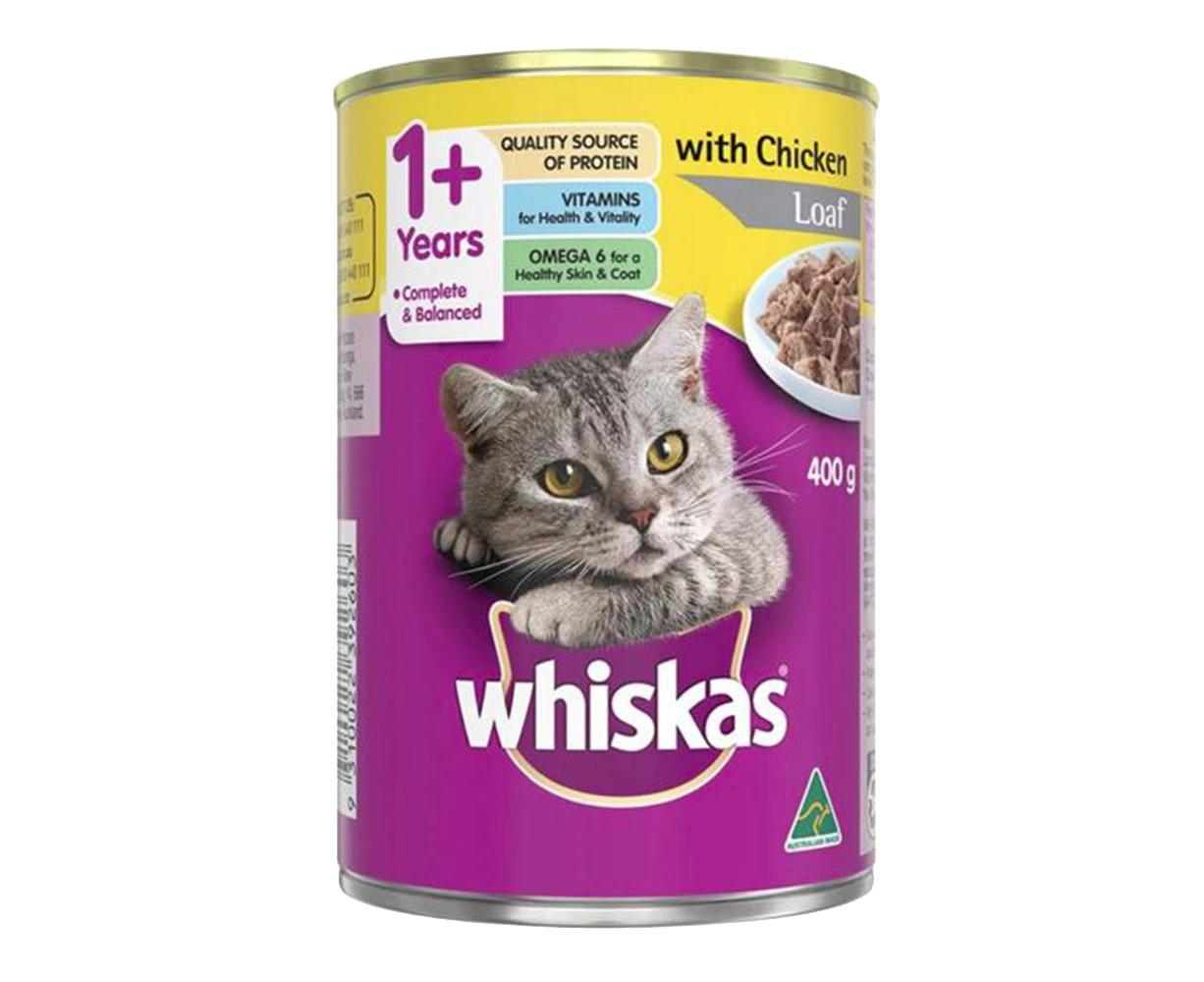 Whiskas Adult 1+ Years Wet Cat Food w/ Chicken Loaf Flavour 400g x24