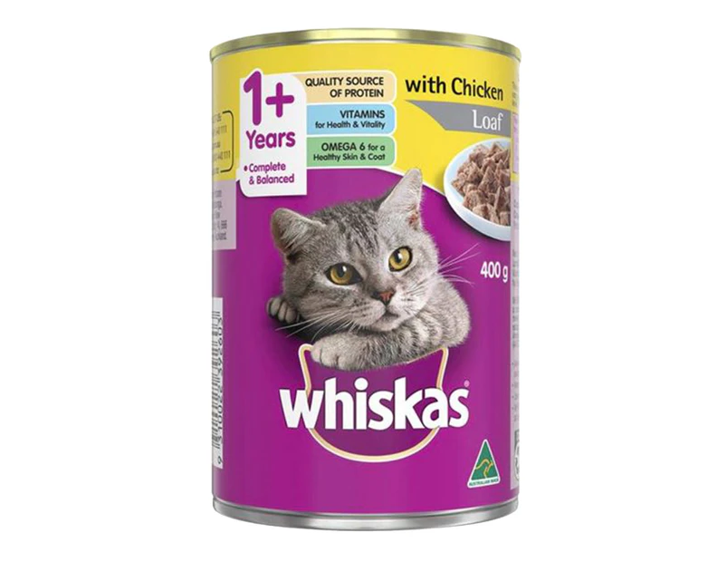 Whiskas Adult 1+ Years Wet Cat Food w/ Chicken Loaf Flavour 400g x24