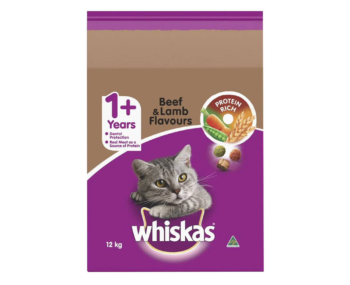 Whiskas Adult 1+ Vitabites Dry Cat Food Beef & Lamb Flavour 12kg