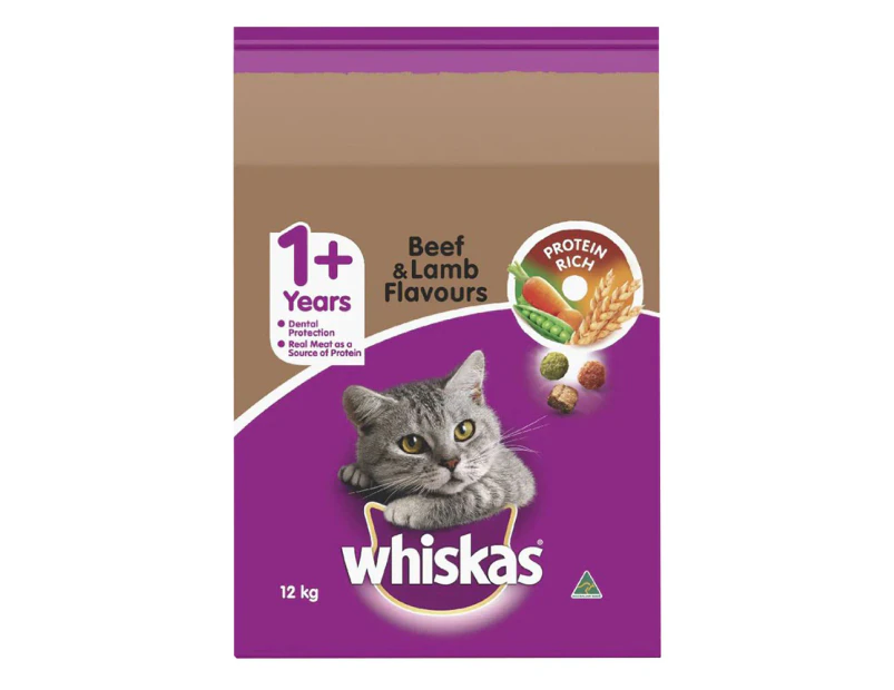 Whiskas Adult 1+ Vitabites Dry Cat Food Beef & Lamb Flavour 12kg