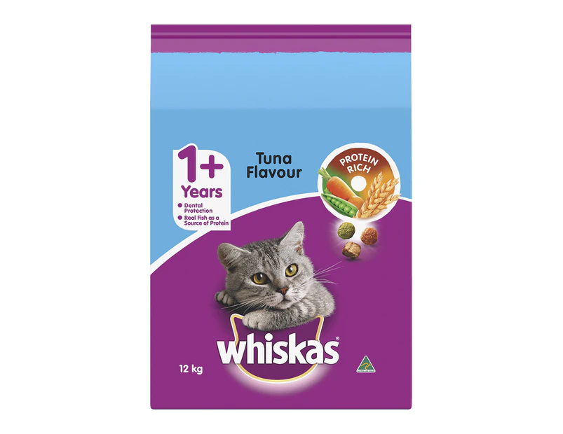 Whiskas Adult 1+ Vitabites Dry Cat Food w/ Tuna Flavour 12kg