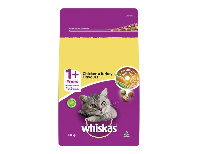 Whiskas Adult 1+ Dry Cat Food w/ Chicken & Turkey Flavours 1.8kg