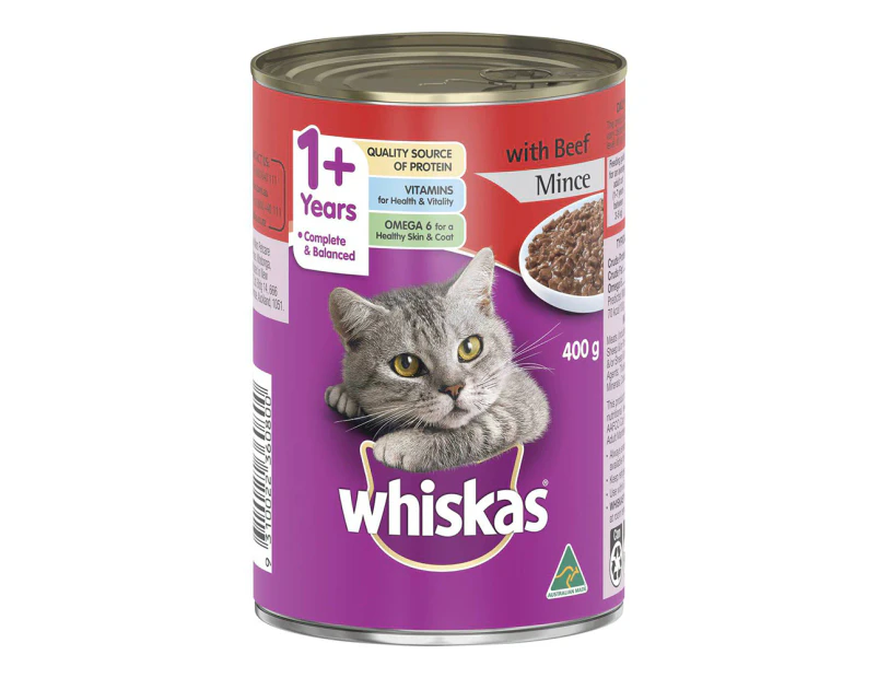 Whiskas Adult 1+ Years Wet Cat Food w/ Minced Beef Flavour 400g x24