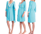 Bestjia Pregnant Women Solid Color Lace Patchwork 3/4 Sleeve Bath Robe Kimono Sleepwear - Light Gray