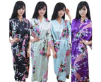 Bestjia Fashion Peacock Floral Print Long Kimono Robe Wedding Bridesmaid Women Sleepwear - Purple