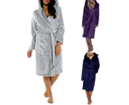 Bestjia Plus Size Women Solid Color Flannel Hooded Bath Robe Dressing Gown Sleepwear - Royalblue
