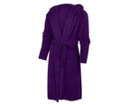 Bestjia Plus Size Women Solid Color Flannel Hooded Bath Robe Dressing Gown Sleepwear - Royalblue